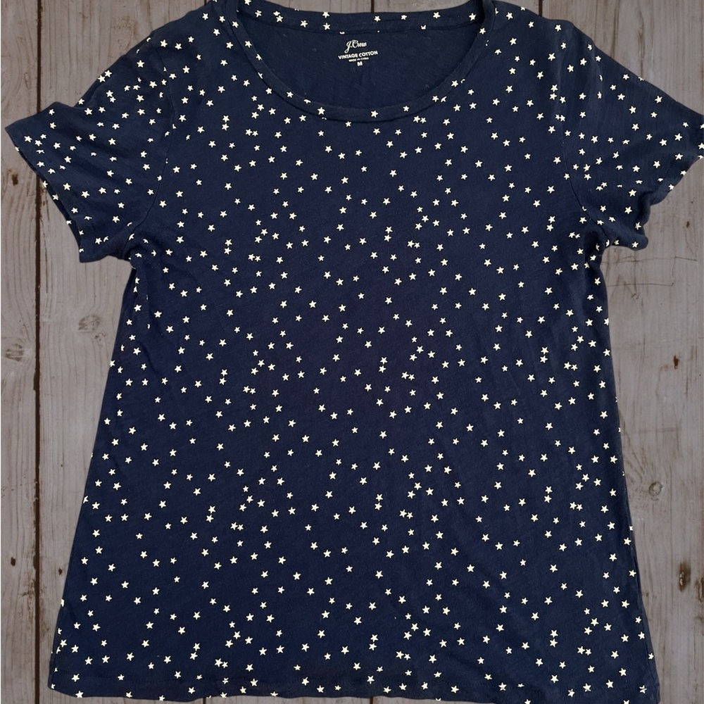 J. Crew Navy and White Star Americana Short Sleeve Vintage Cotton Tee